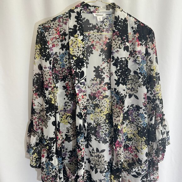 Westport Floral Housecoat or beach cover up with collar, ruffle detail on sleeve - Picture 6 of 12